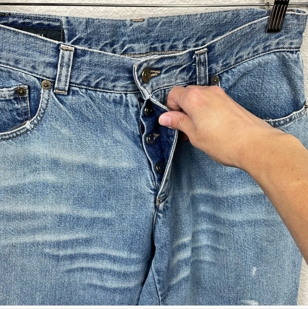 Gucci Mid Rise Tapered Straight Leg Jeans Concealed Button Fly Casual Blue